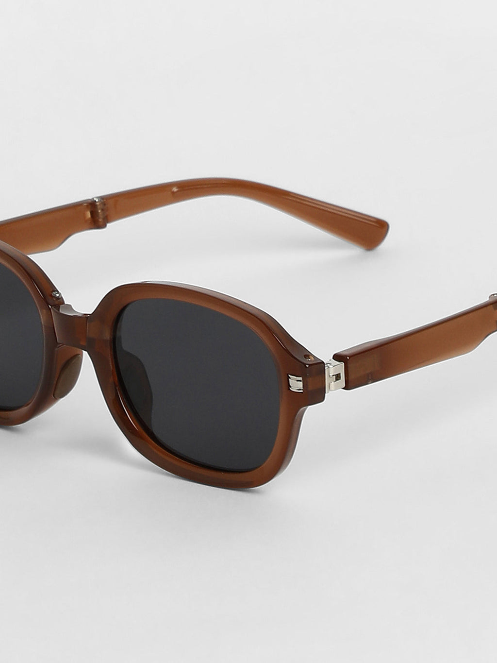 Foldable Rectangular Sunglasses - Brown