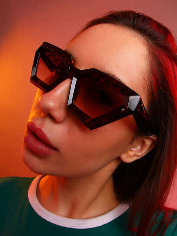 The Tortoise Shell Geometrical Sunglasses - Multicolour