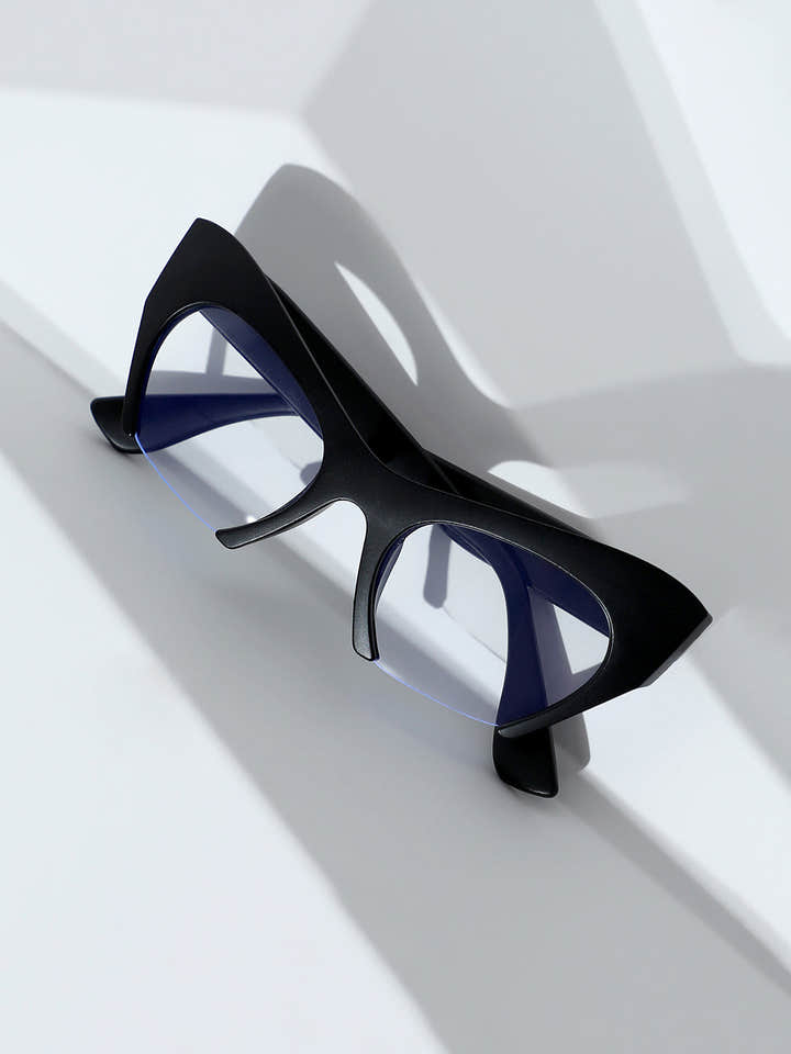 The Abstract Half-Rim Cateye Sunglasses - Onyx Black