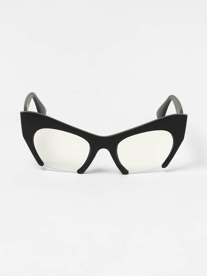 The Abstract Half-Rim Cateye Sunglasses - Onyx Black