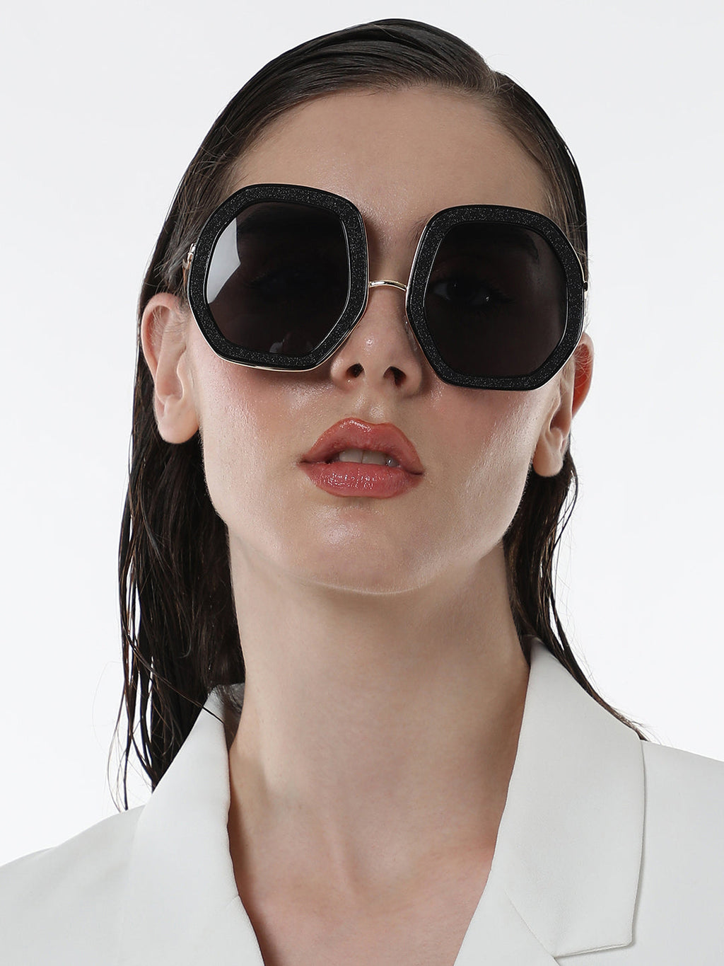 The Shimmer Oversized Sunglasses - Charcoal Black