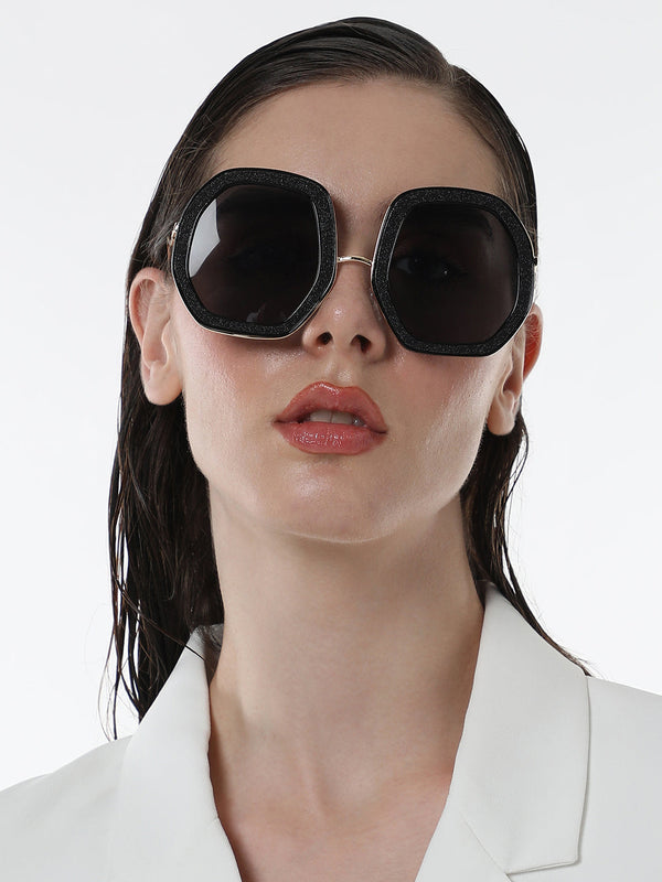 The Shimmer Oversized Sunglasses - Charcoal Black