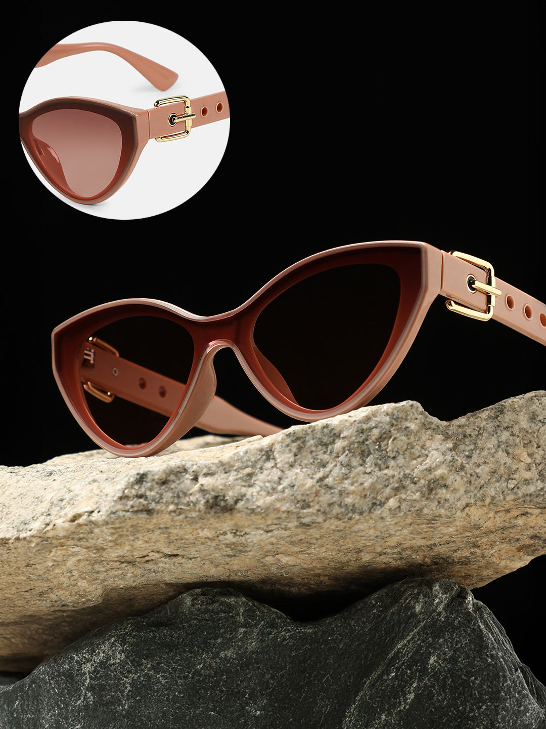 The Gilded Tang-Buckle Cateye Sunglass - Nude Pink