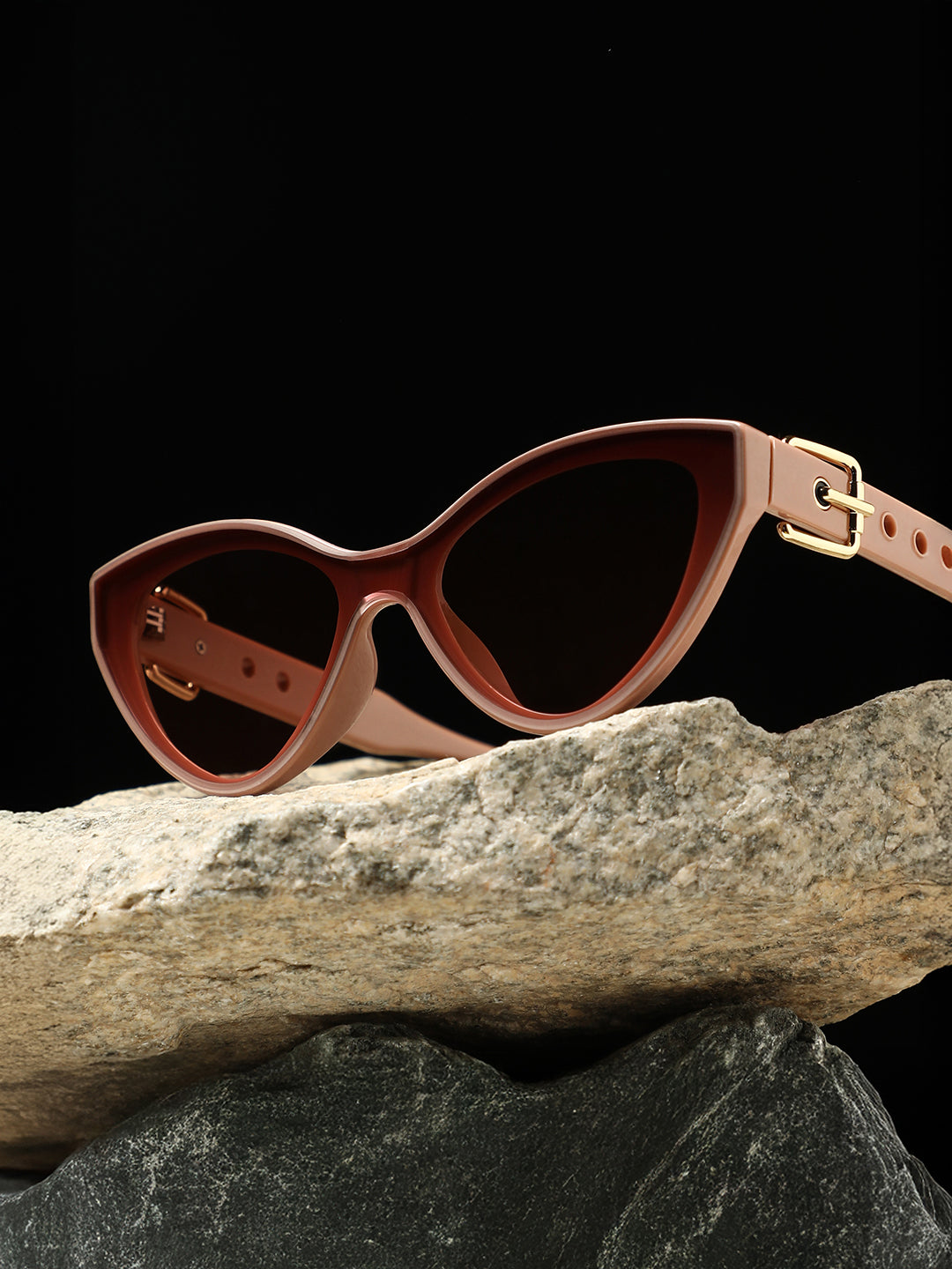 The Gilded Tang-Buckle Cateye Sunglass - Nude Pink