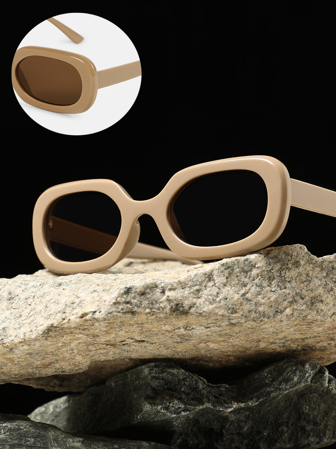 The Retro Rectangular Sunglass - Khaki Beige