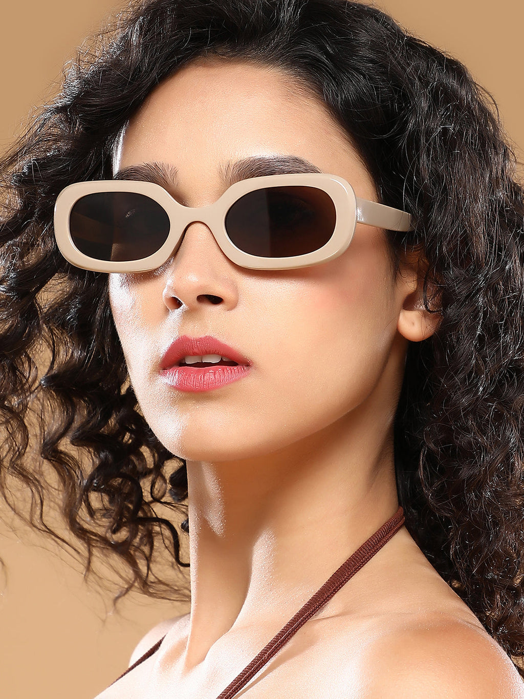 The Retro Rectangular Sunglass - Khaki Beige