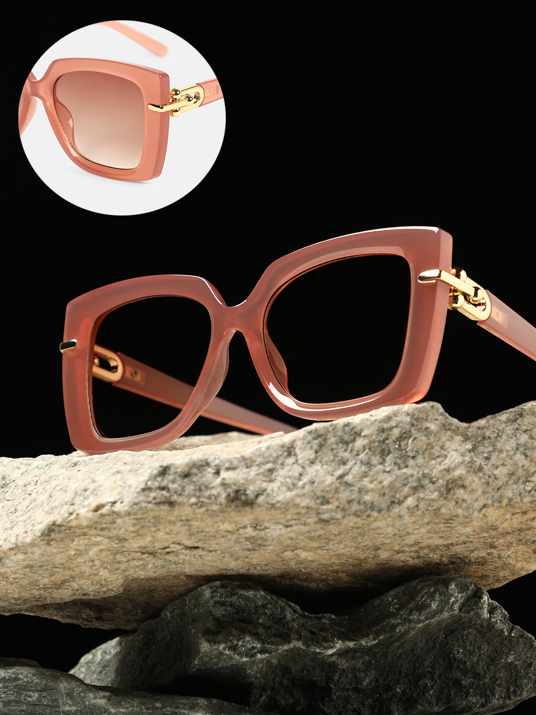 The Gilded Hinge Rectangular Sunglass - Rouge Pink