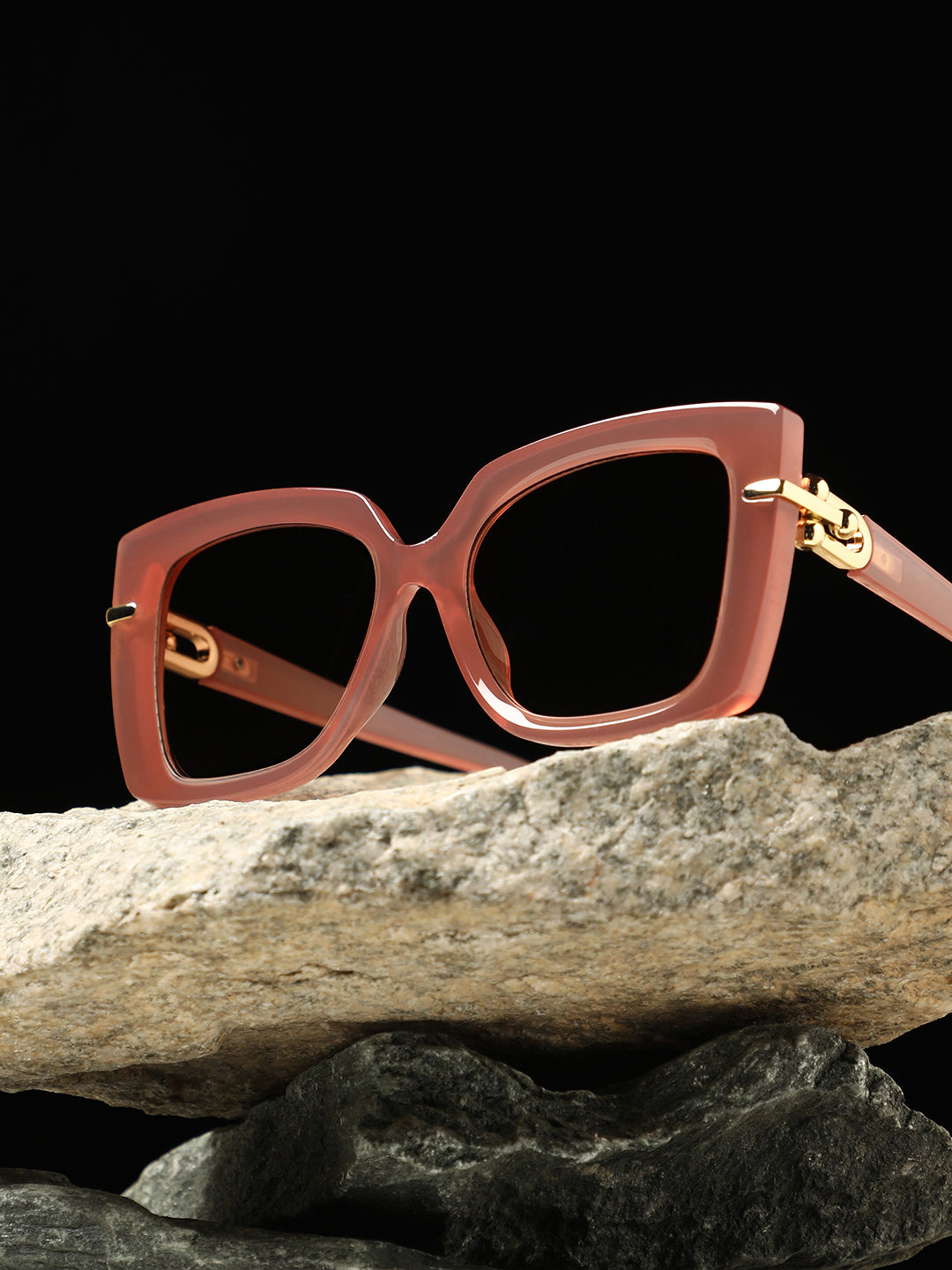 The Gilded Hinge Rectangular Sunglass - Rouge Pink