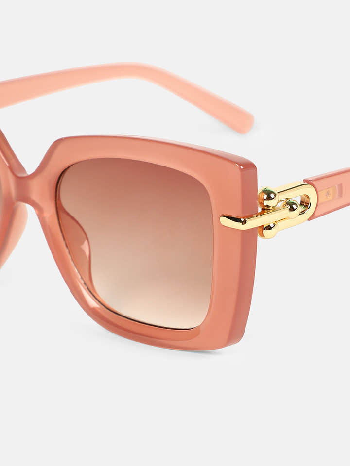The Gilded Hinge Rectangular Sunglass - Rouge Pink