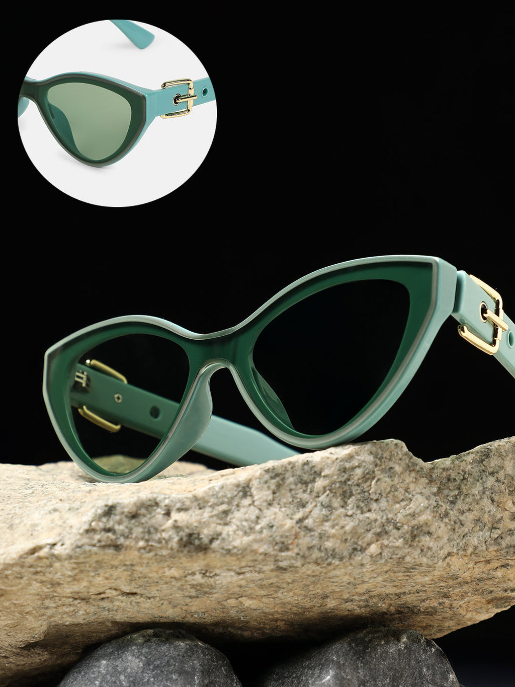The Gilded Tang-Buckle Cateye Sunglass - Aqua Green