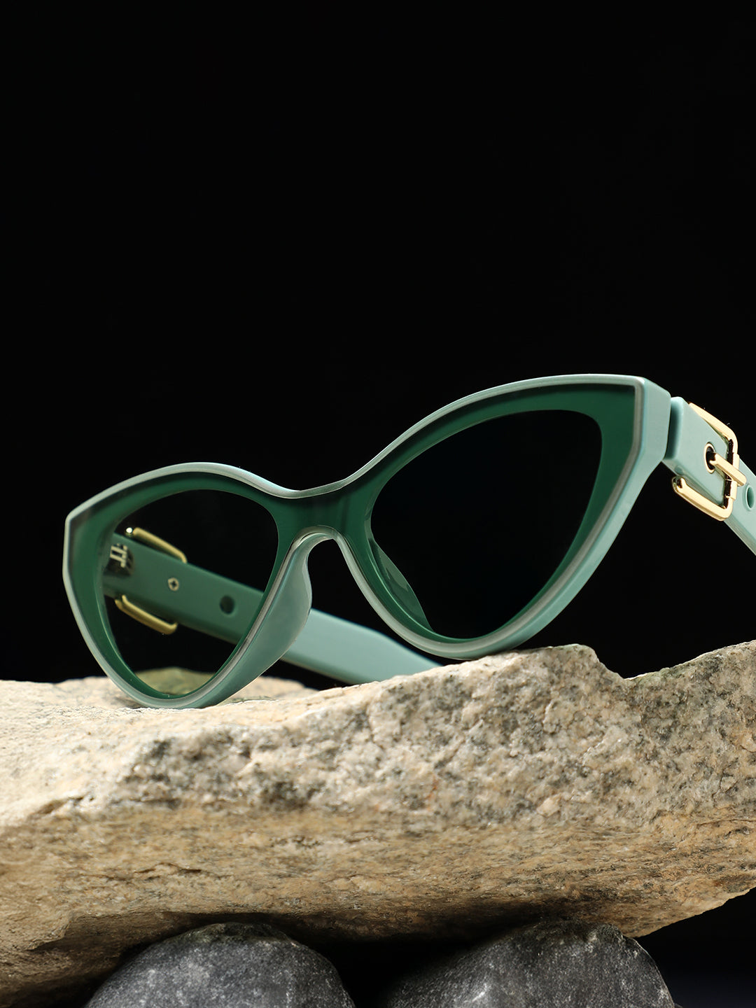 The Gilded Tang-Buckle Cateye Sunglass - Aqua Green