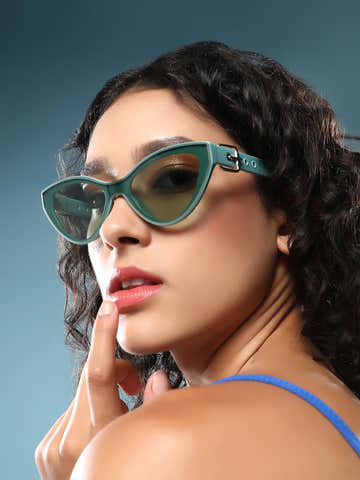 The Gilded Tang-Buckle Cateye Sunglass - Aqua Green