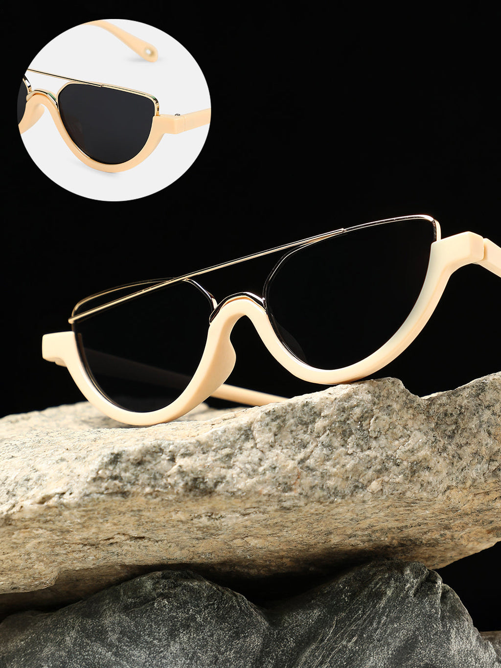 The Tilted-Bar Cateye Sunglass - Off-White