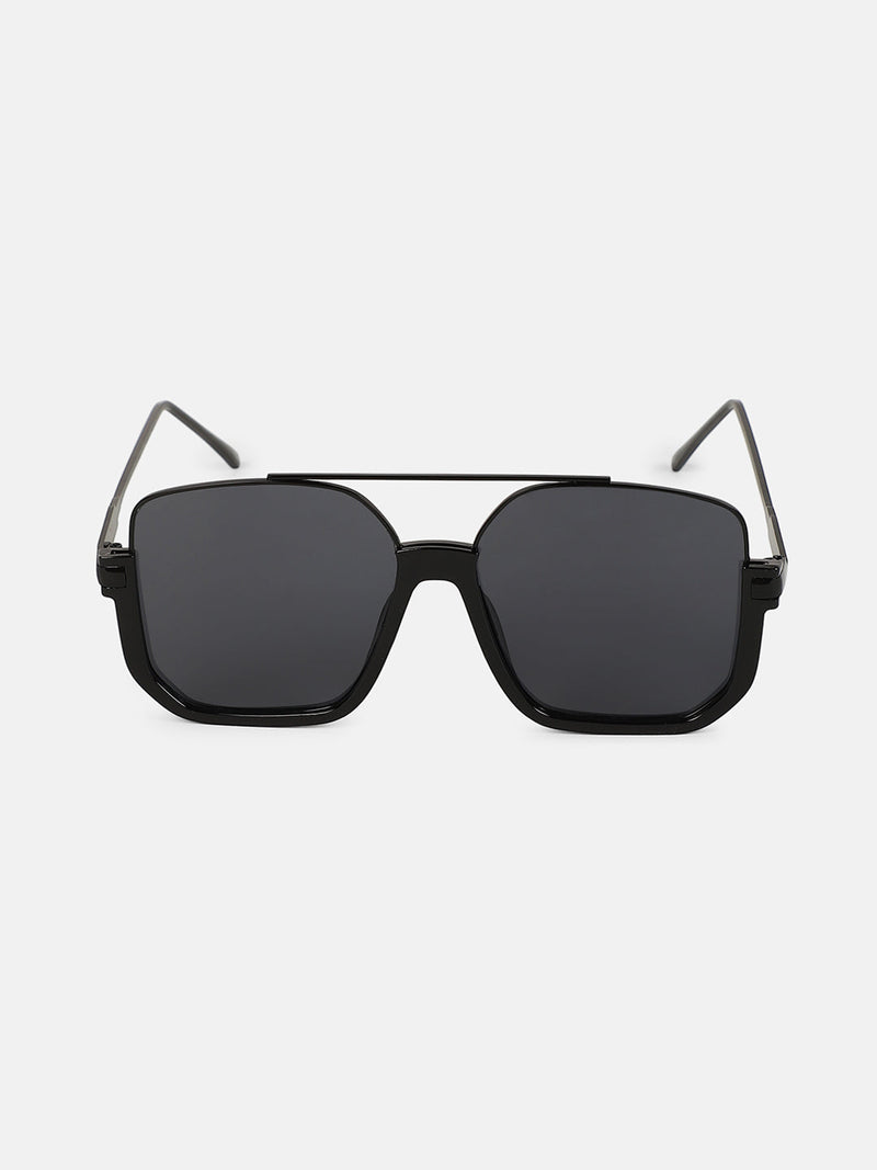 The Layover Rectangular Aviator Sunglass - Onyx Black