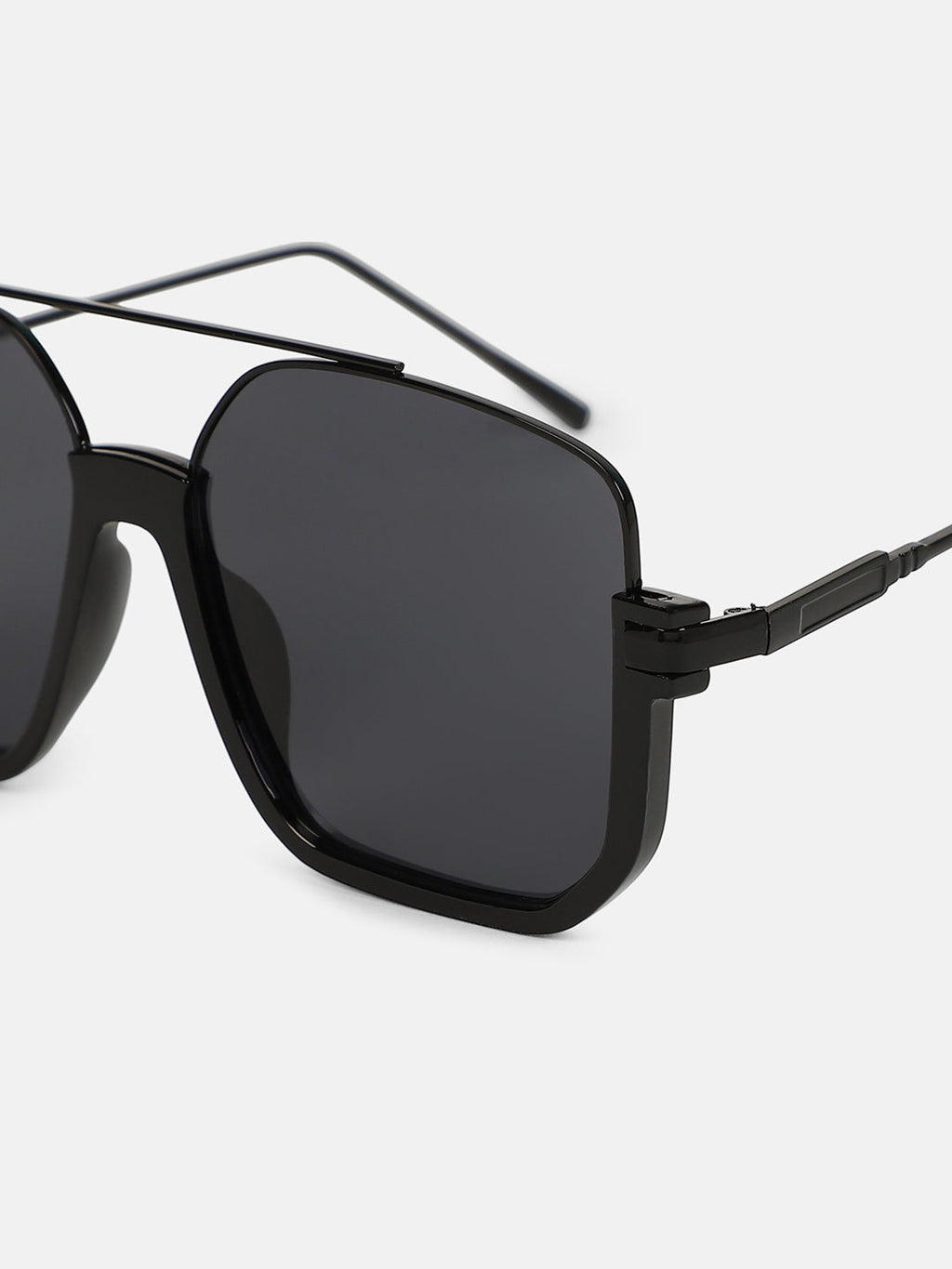 The Layover Rectangular Aviator Sunglass - Onyx Black