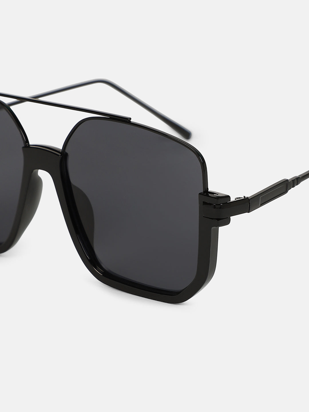 The Layover Rectangular Aviator Sunglass - Onyx Black