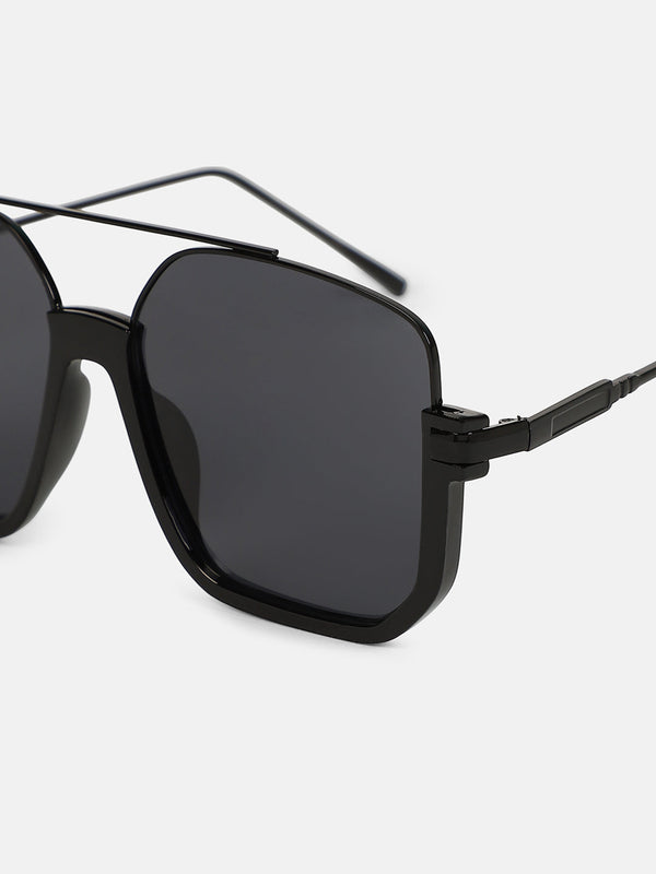 The Layover Rectangular Aviator Sunglass - Onyx Black