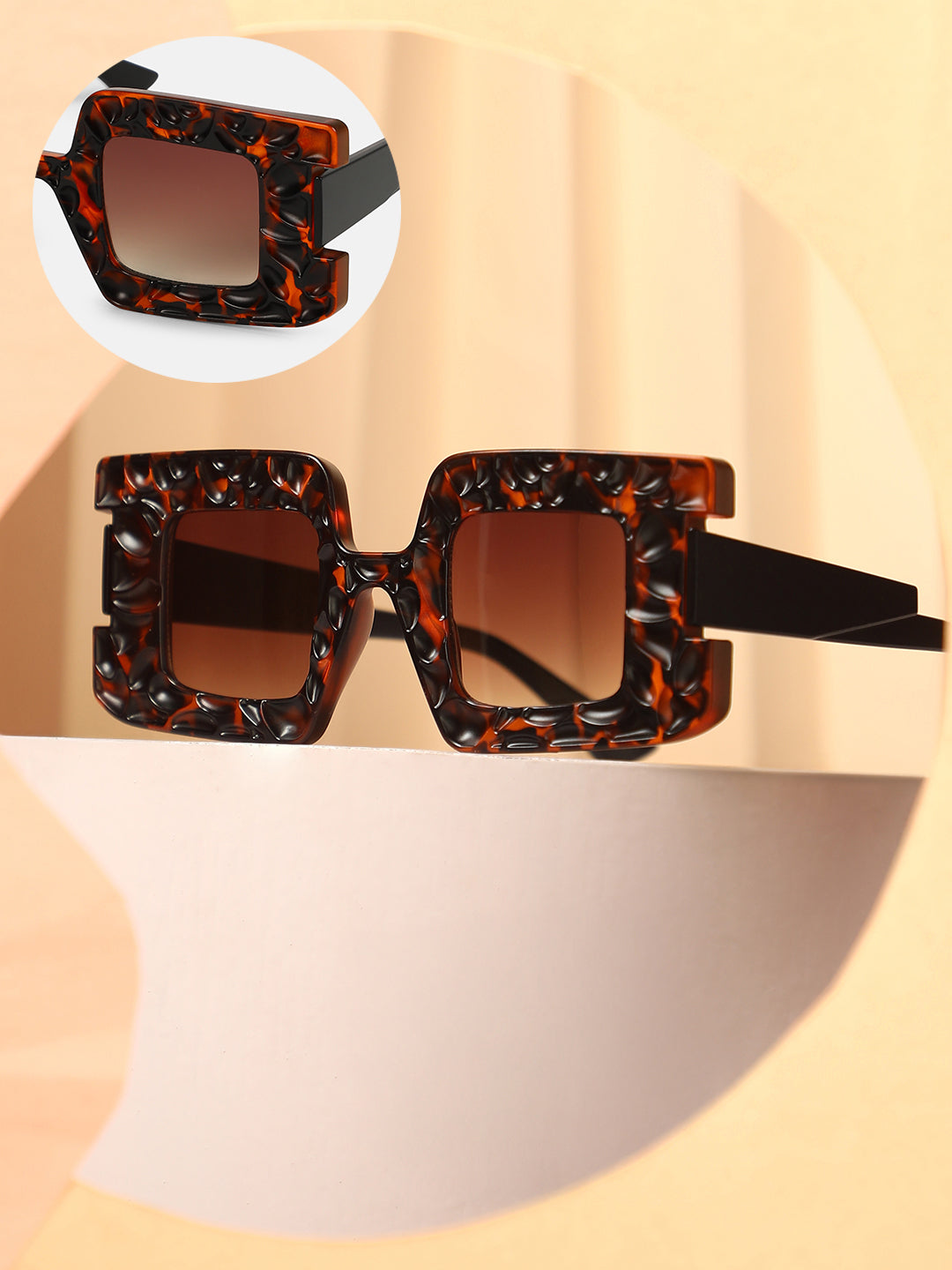 The Dented Tortoiseshell Rectangular Sunglass - Coffee Brown