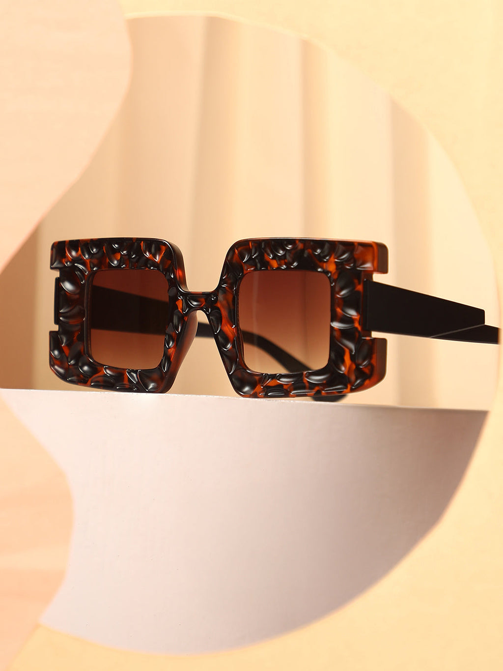 The Dented Tortoiseshell Rectangular Sunglass - Coffee Brown