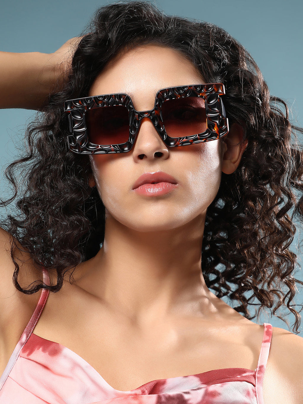 The Dented Tortoiseshell Rectangular Sunglass - Coffee Brown