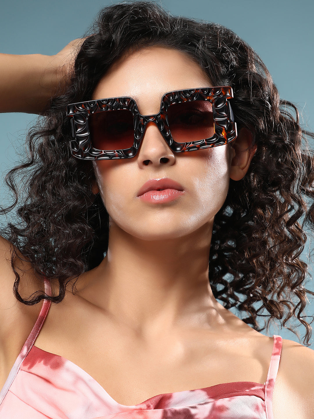 The Dented Tortoiseshell Rectangular Sunglass - Coffee Brown