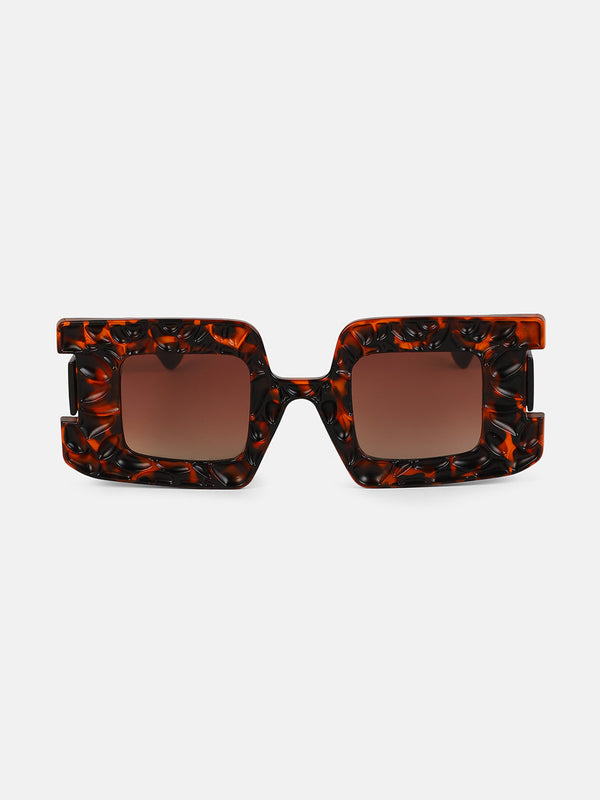 The Dented Tortoiseshell Rectangular Sunglass - Coffee Brown