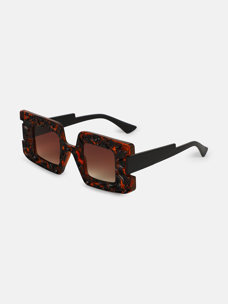 The Dented Tortoiseshell Rectangular Sunglass - Coffee Brown