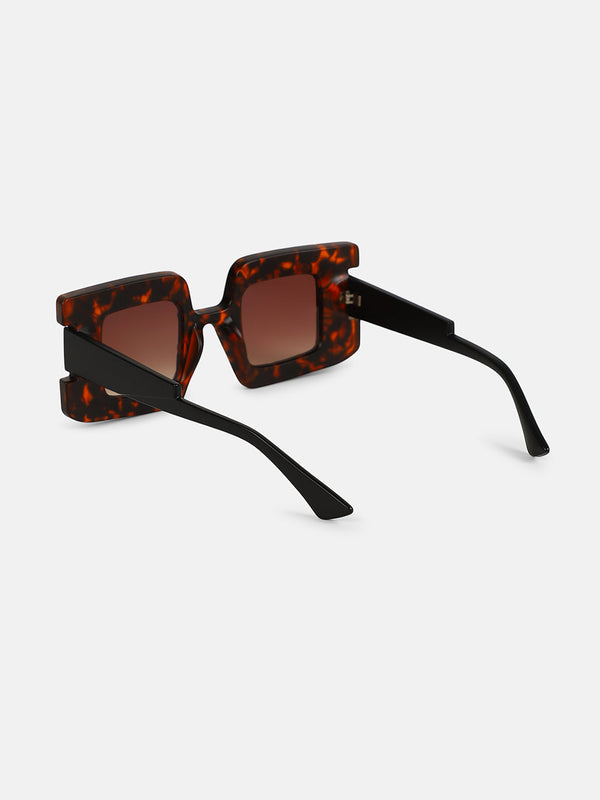The Dented Tortoiseshell Rectangular Sunglass - Coffee Brown