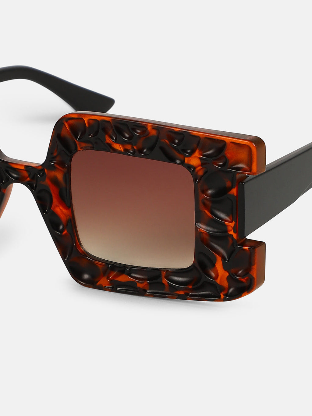 The Dented Tortoiseshell Rectangular Sunglass - Coffee Brown