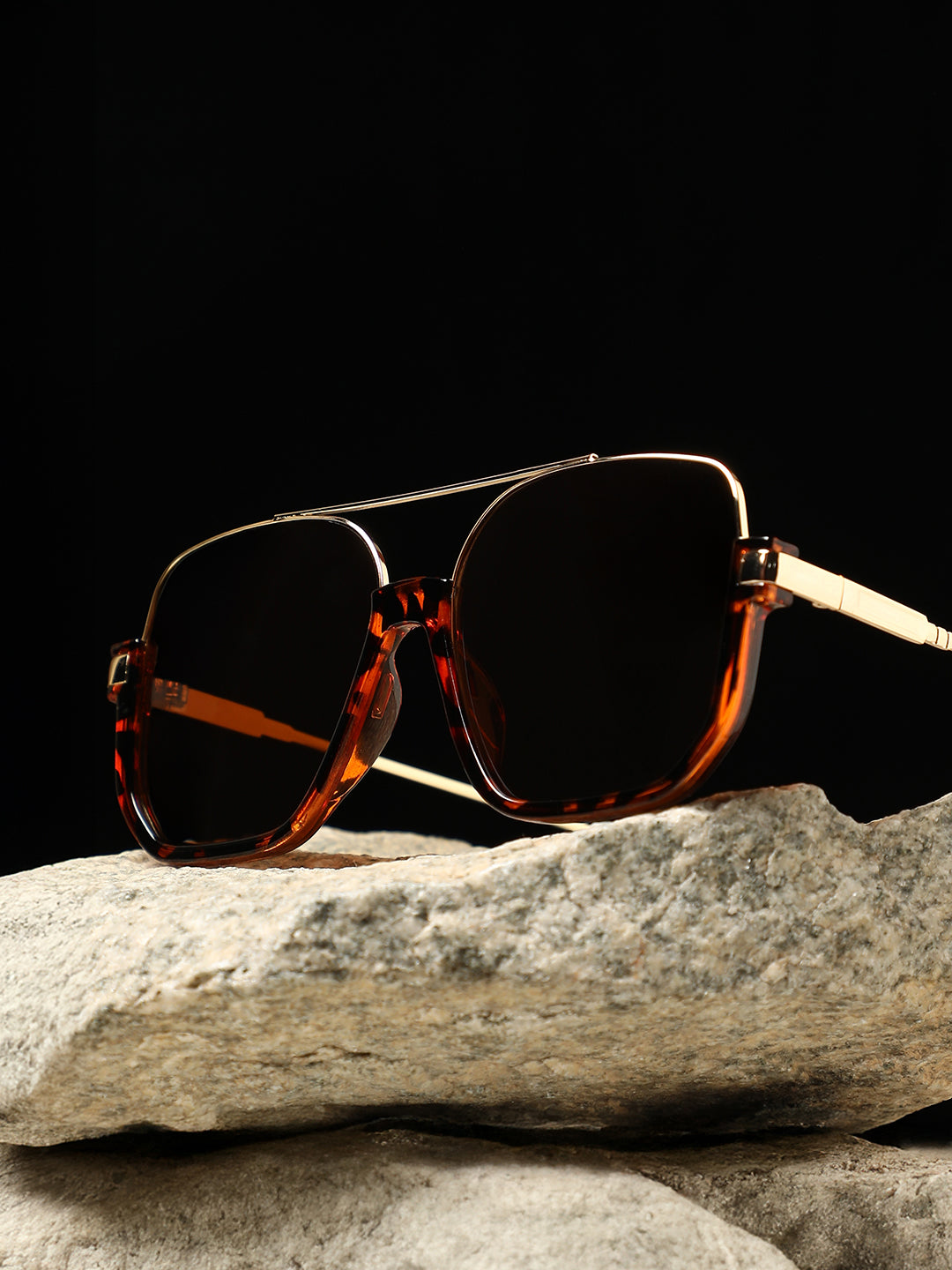 The Layover Rectangular Aviator Sunglass - Chocolate Brown