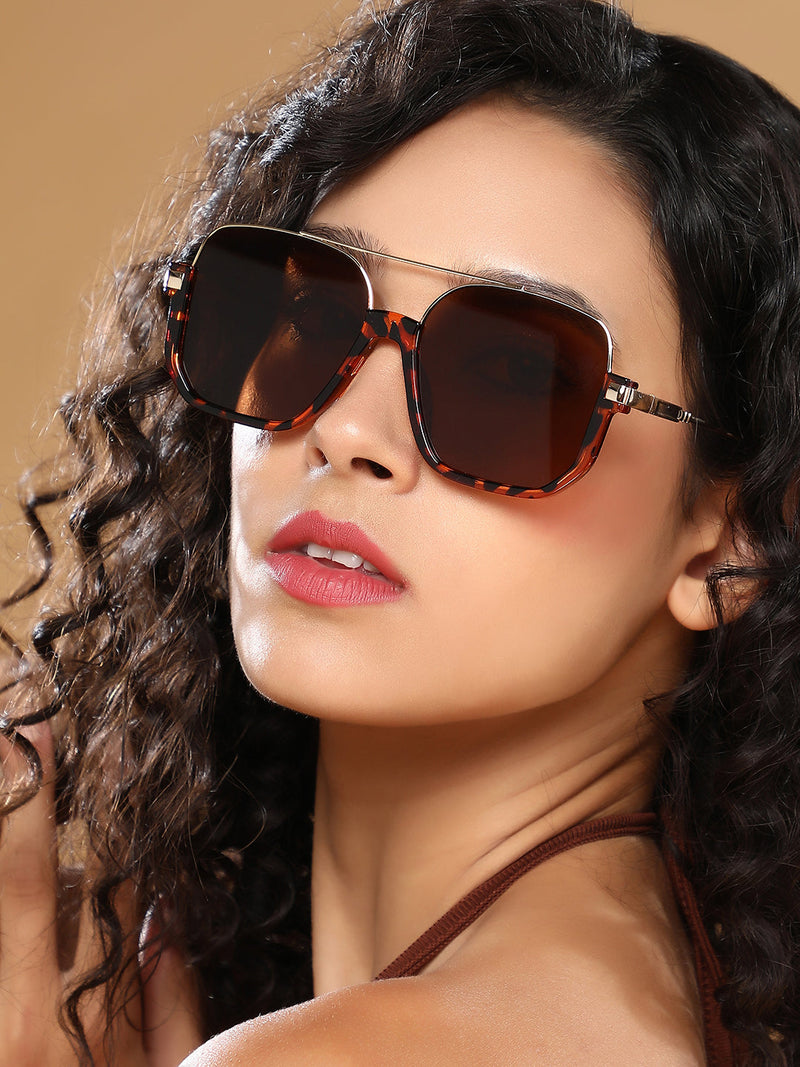 The Layover Rectangular Aviator Sunglass - Chocolate Brown