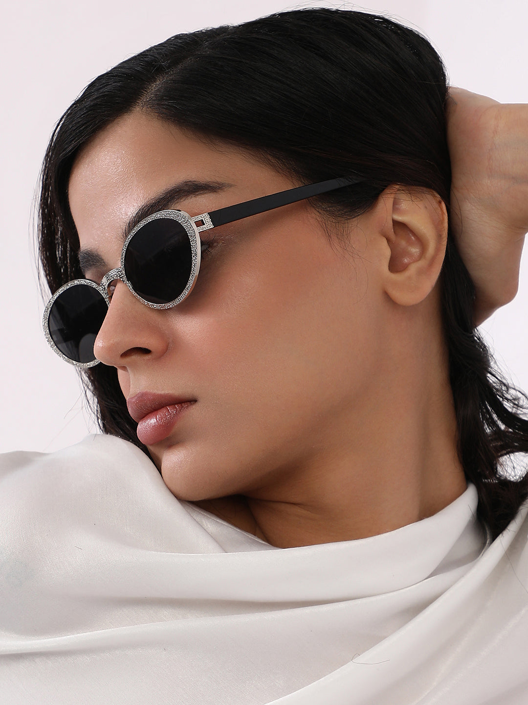 The Dented Oval Sunglass - Metallic Silver