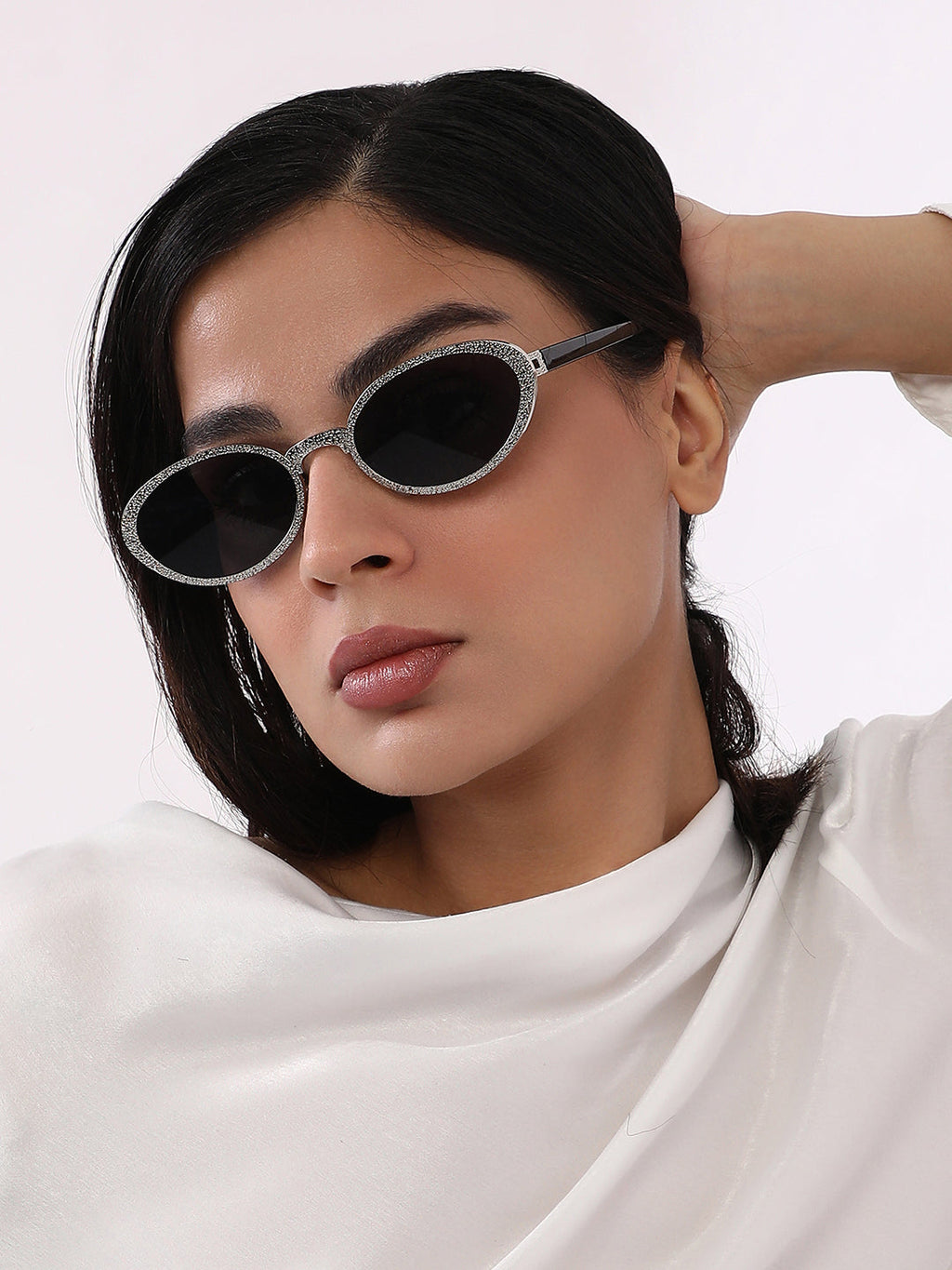 The Dented Oval Sunglass - Metallic Silver