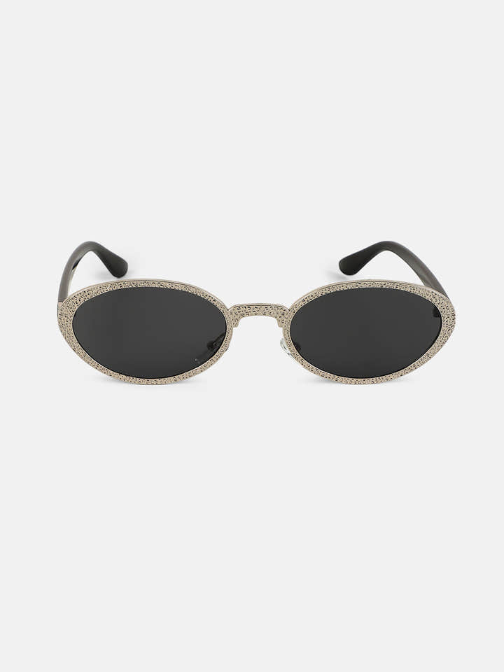 The Dented Oval Sunglass - Metallic Silver
