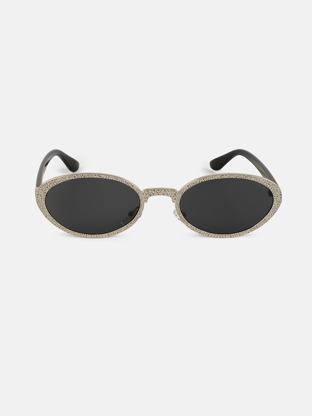 The Dented Oval Sunglass - Metallic Silver