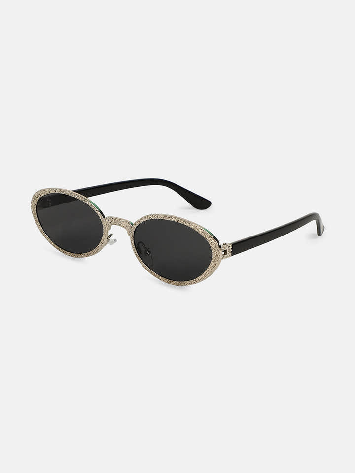 The Dented Oval Sunglass - Metallic Silver
