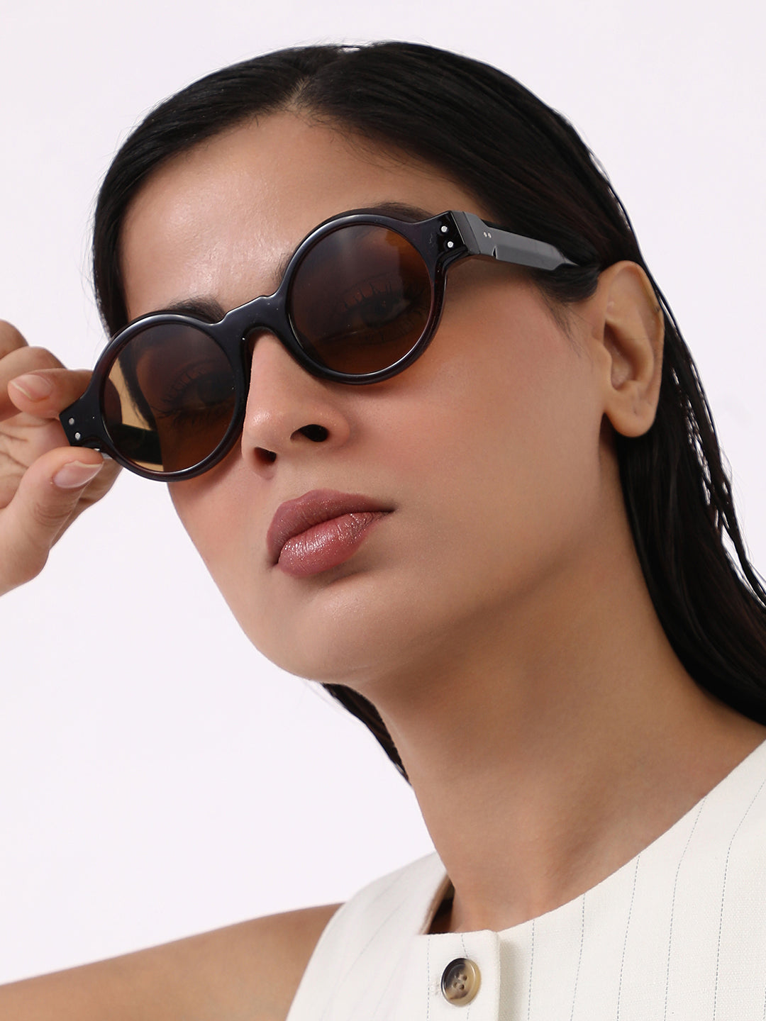 The Scholar Round Sunglass - Forest Green:Coffee Brown