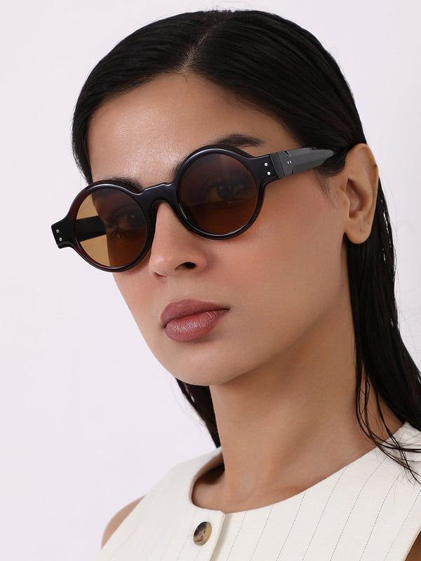 The Scholar Round Sunglass - Forest Green:Coffee Brown