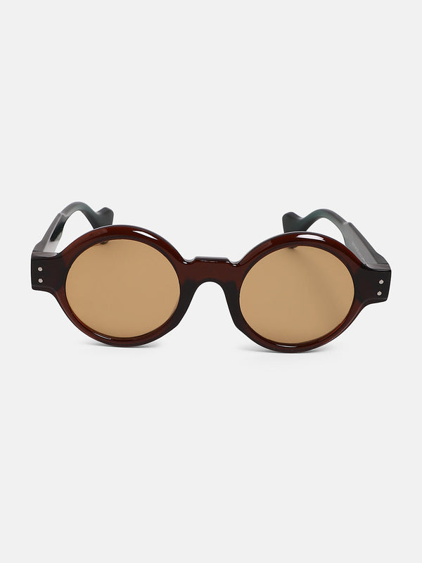 The Scholar Round Sunglass - Forest Green:Coffee Brown