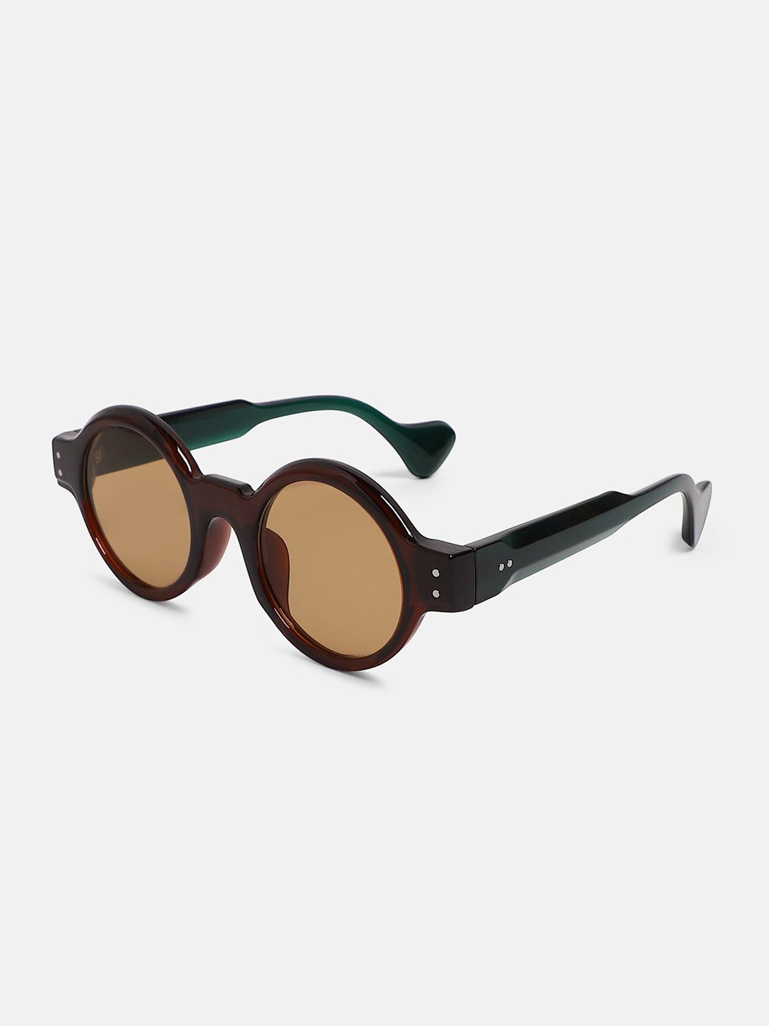 The Scholar Round Sunglass - Forest Green:Coffee Brown