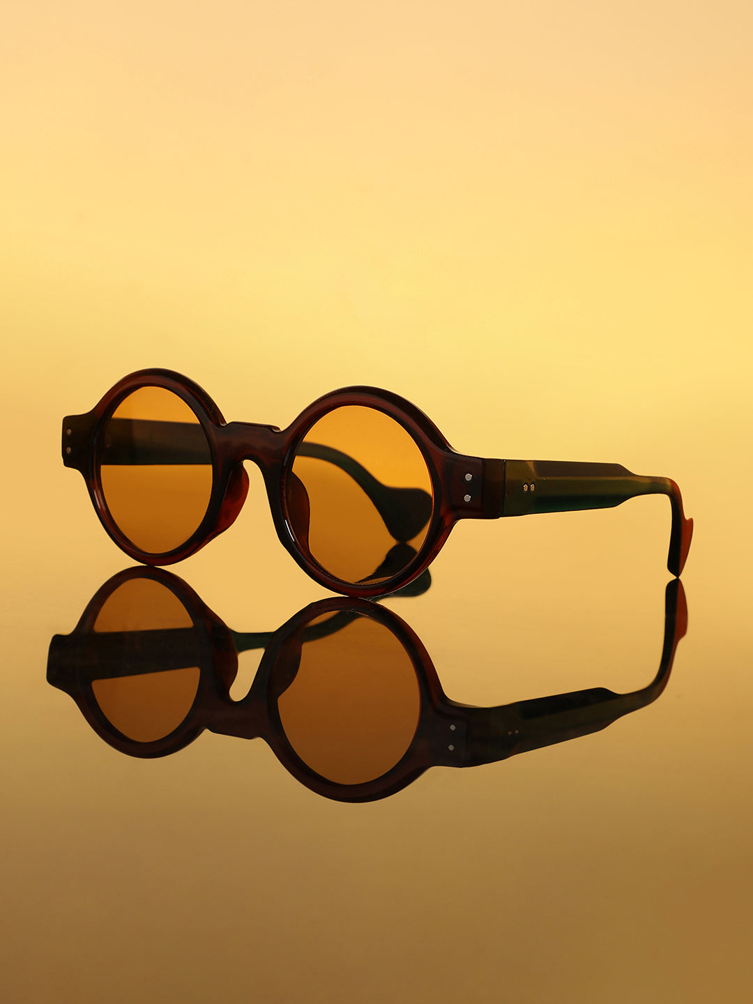 The Scholar Round Sunglass - Forest Green:Coffee Brown