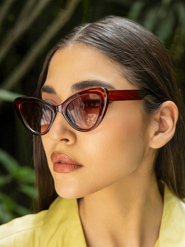 The Diva Cat Eye Sunglass-Ruby Red