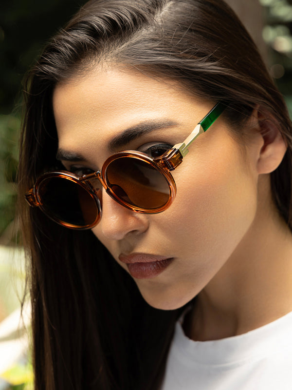 The Vintage Round Sunglass-Amber Gold