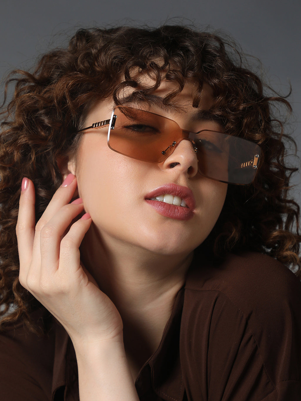 The Nova Rimless Sunglass - Amber Gold