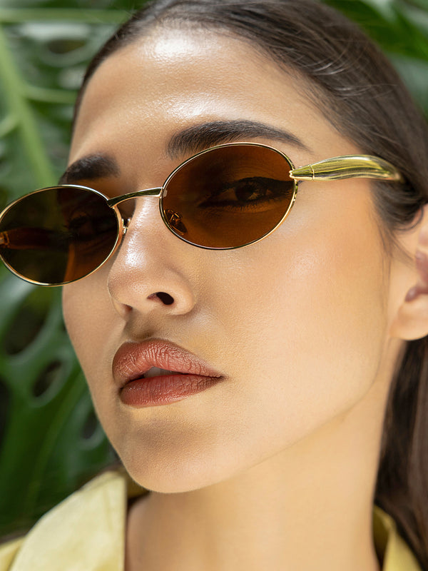 The Minimal Round Sunglass-Gold Amber