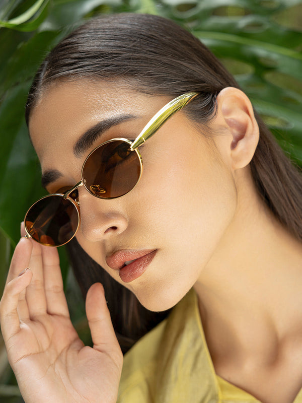 The Minimal Round Sunglass-Gold Amber