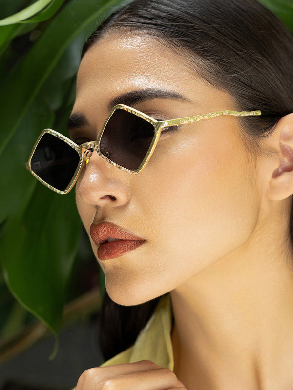 The Edge Rectangular Sunglass-Black Gold