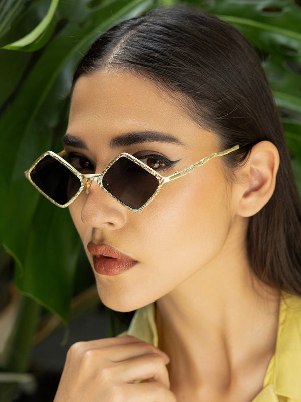 The Edge Rectangular Sunglass-Black Gold