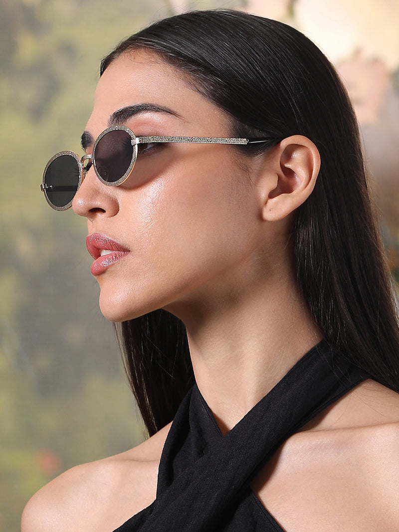 The Slim Oval Sunglass - Gold Smoke