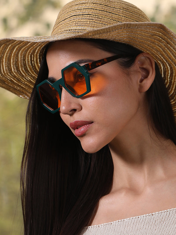 The Prism Geometric Sunglass - Emerald Orange